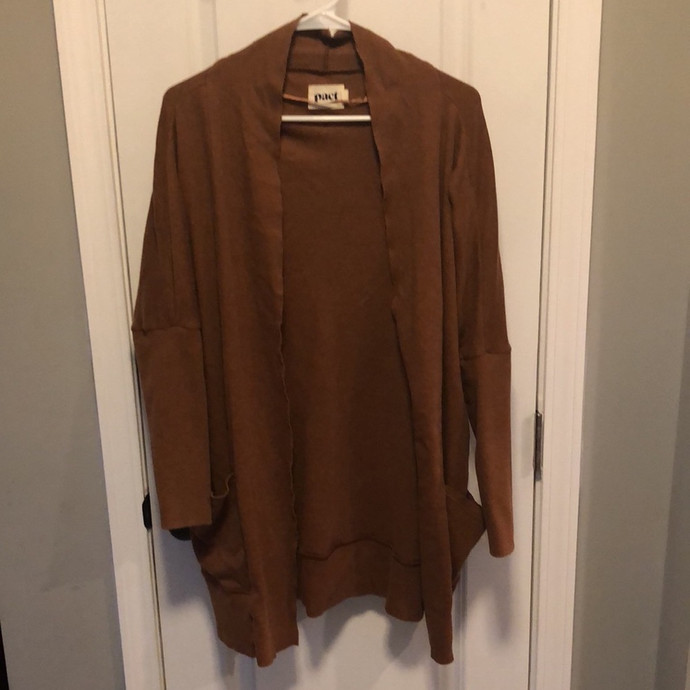 Pact Storm Cardigan Pockets Burnt Orange Long Sleeve Open Knit Front Women's S/M